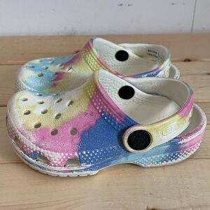 CROCS-Toddler-Tie-Dye Clogs in Pink Blue Yellow-Size 6 Toddler